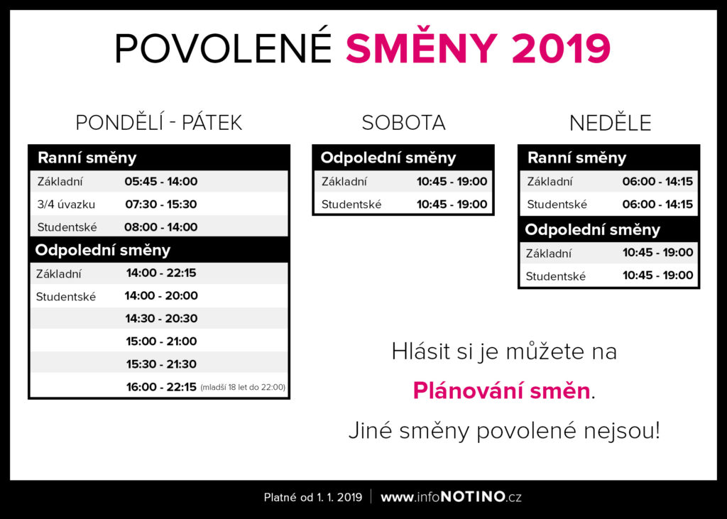 povolene smeny 2019